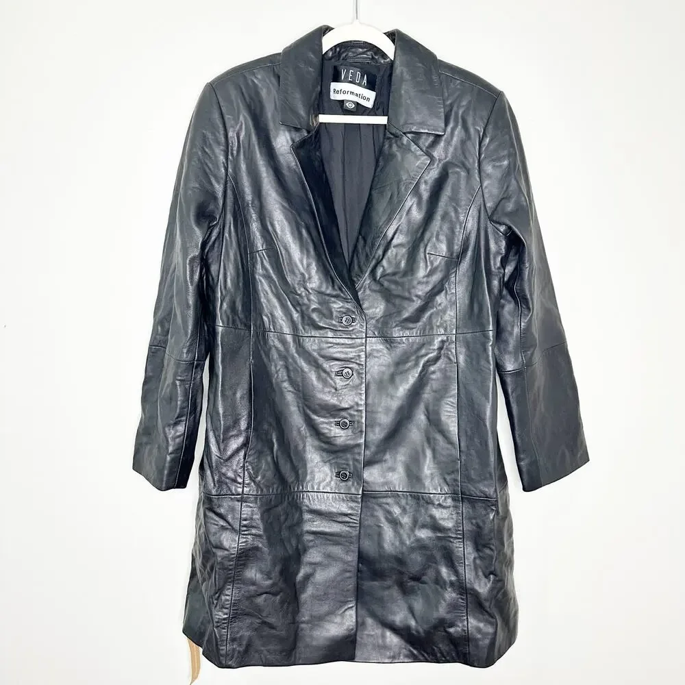 Reformation X Veda Crosby 90s Longline Blazer Leather Black Size 1X NEW